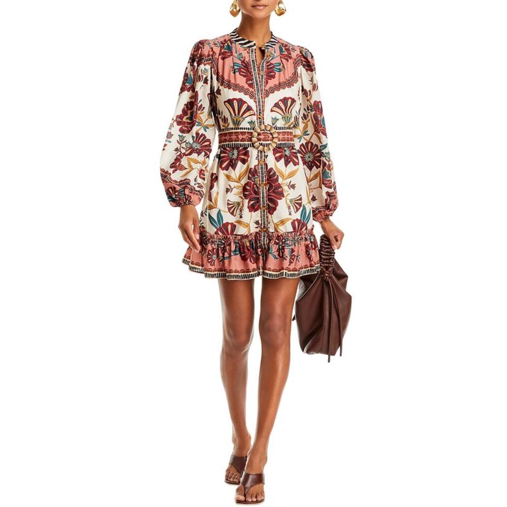 Farm Rio Womens Belted Mini Dress Small Raid Cream - NWT $248 - Picture 3 of 6